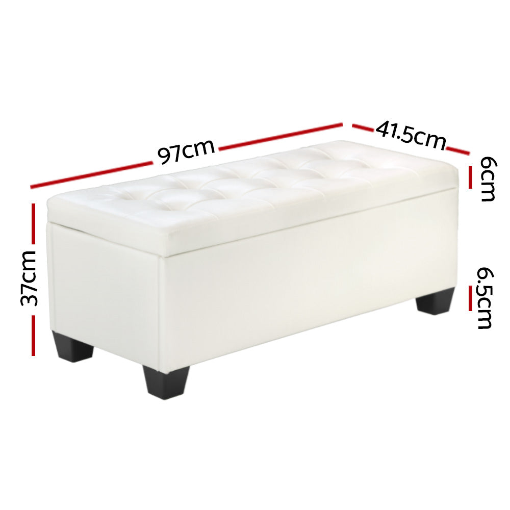 Artiss Storage Ottoman Blanket Box 97cm Leather White