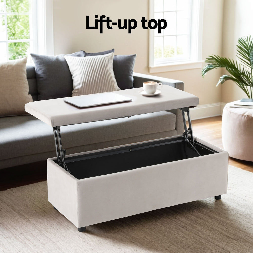 Artiss Storage Ottoman Blanket Box Table 97cm Velvet Taupe