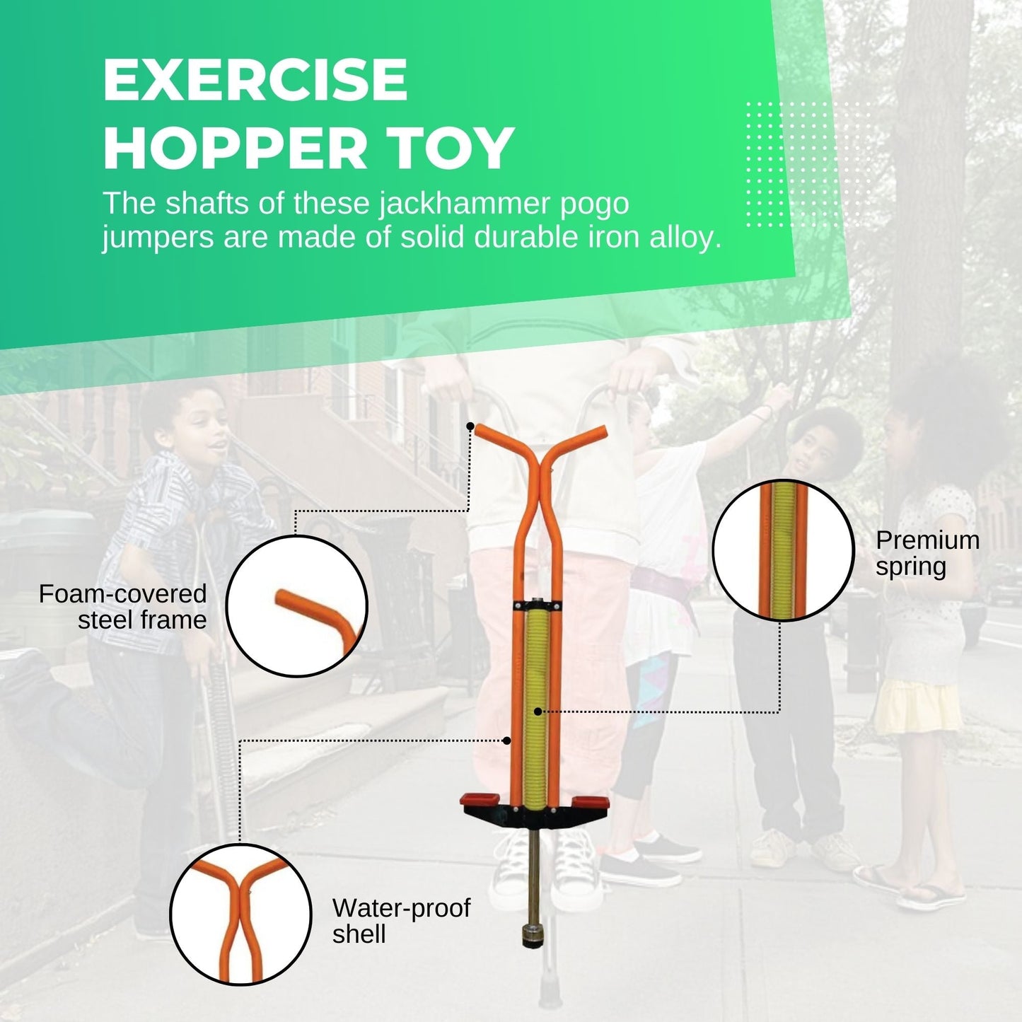 Orange Pogo Stick Kids - Childrens Jumping Jackhammer Exercise Hopper Toy