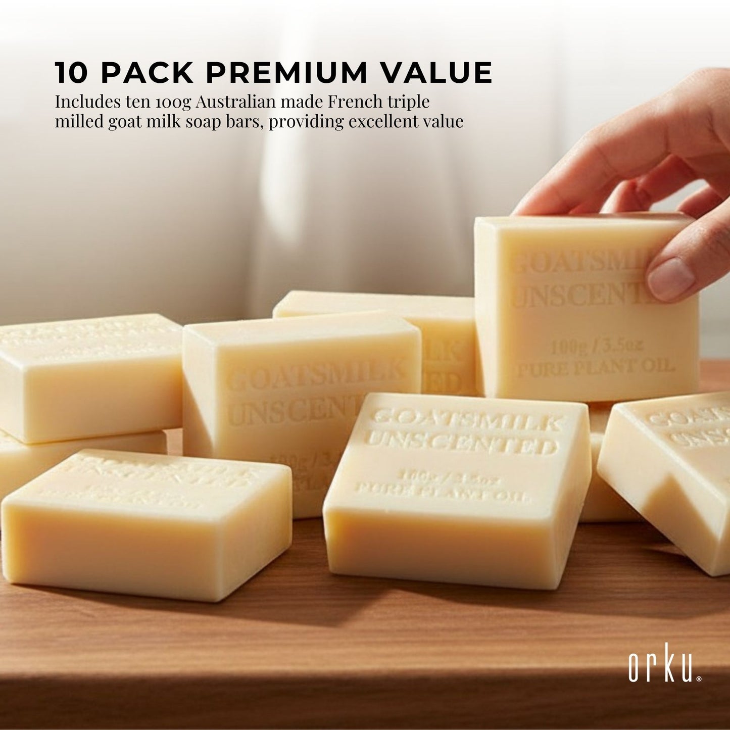 Orku 10 x 100g Unscented Goat Milk Soap Bars Australian Made
