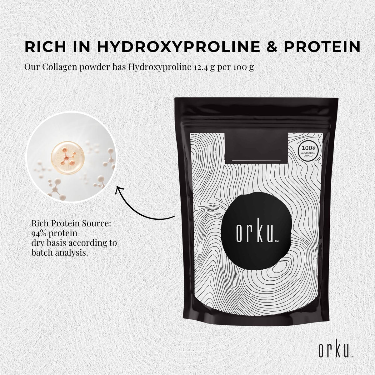 Orku 400g Bovine Collagen Peptides Powder Hydrolysed Protein Unflavoured