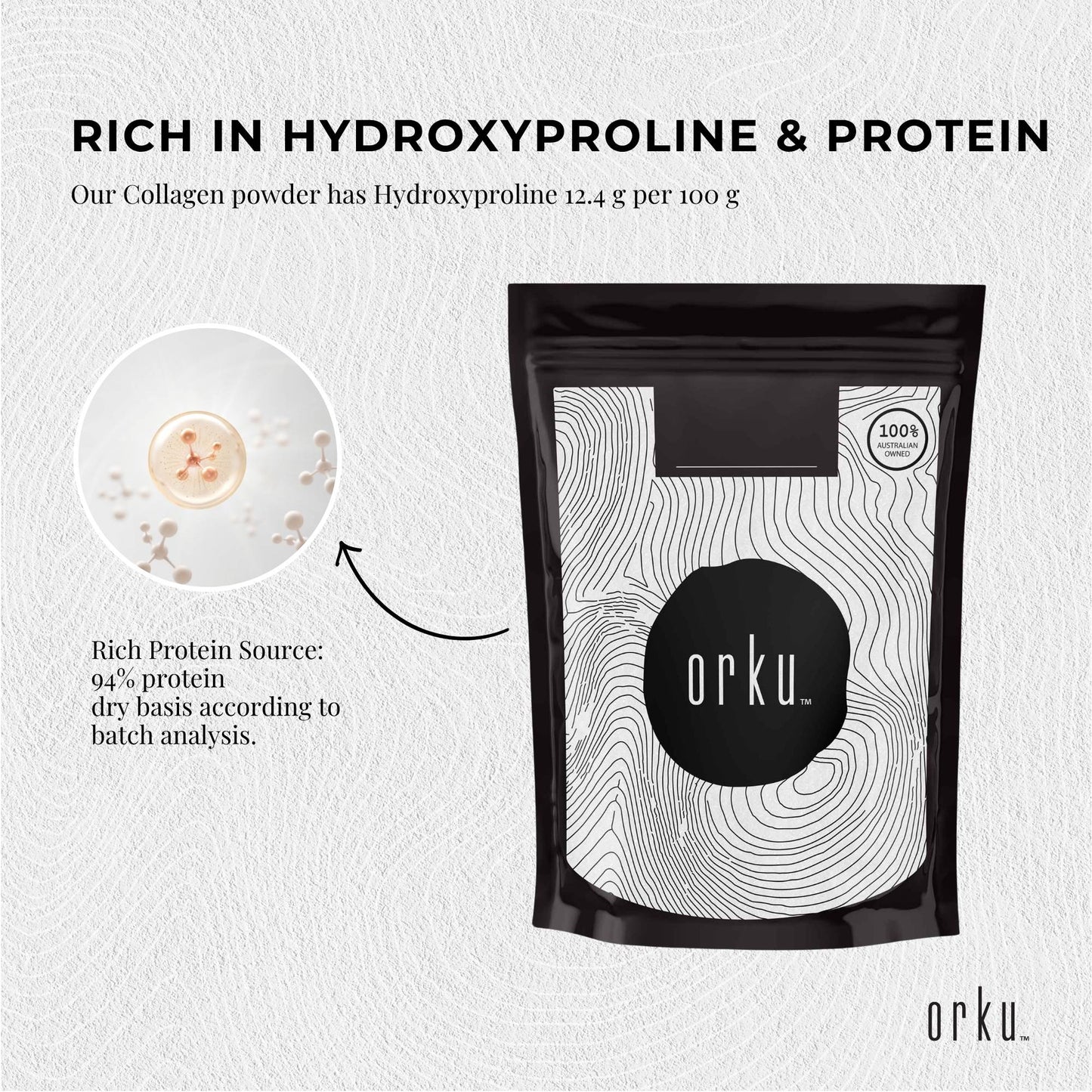 Orku 400g Bovine Collagen Peptides Powder Hydrolysed Protein Unflavoured