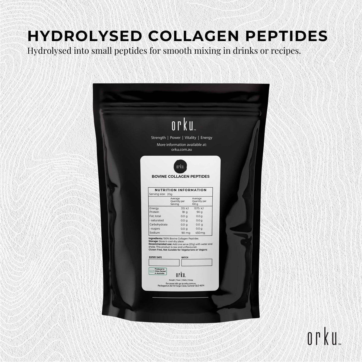 Orku 400g Bovine Collagen Peptides Powder Hydrolysed Protein Unflavoured