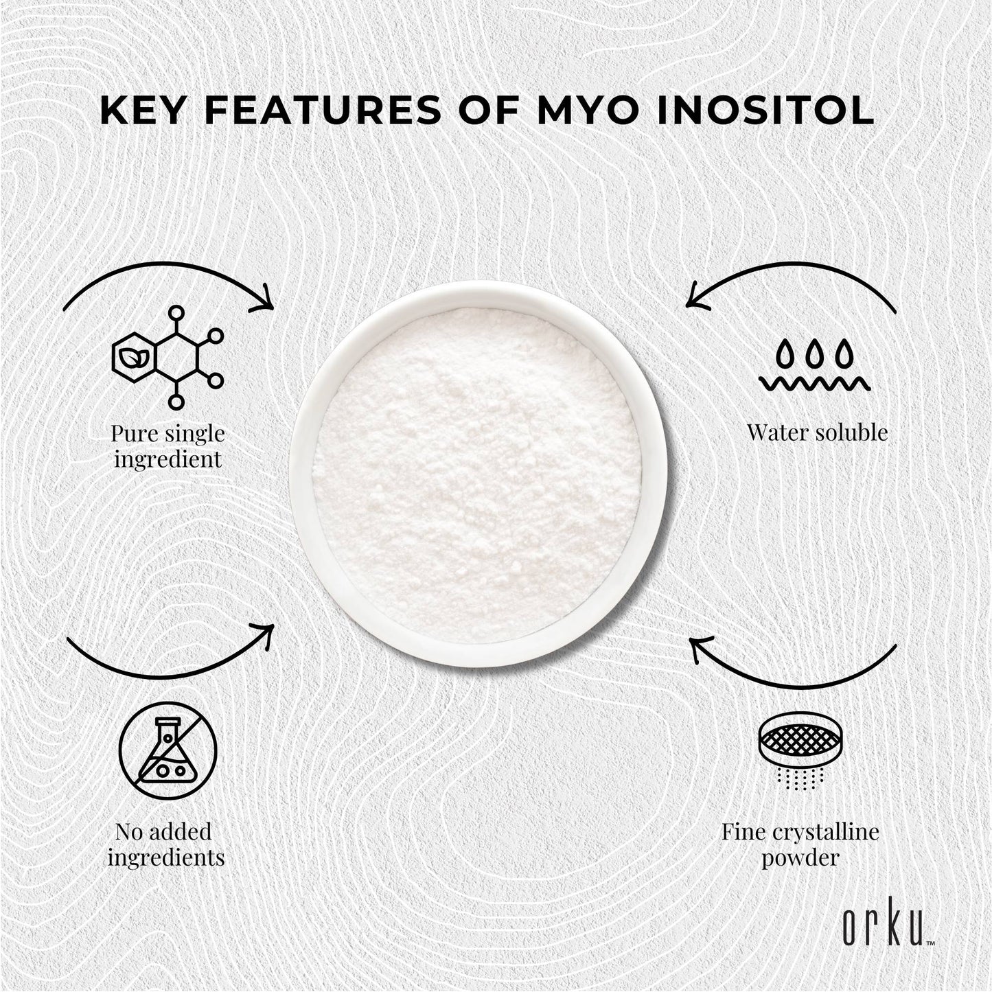 Orku 100g Myo Inositol Powder - USP Grade High Purity Unflavoured
