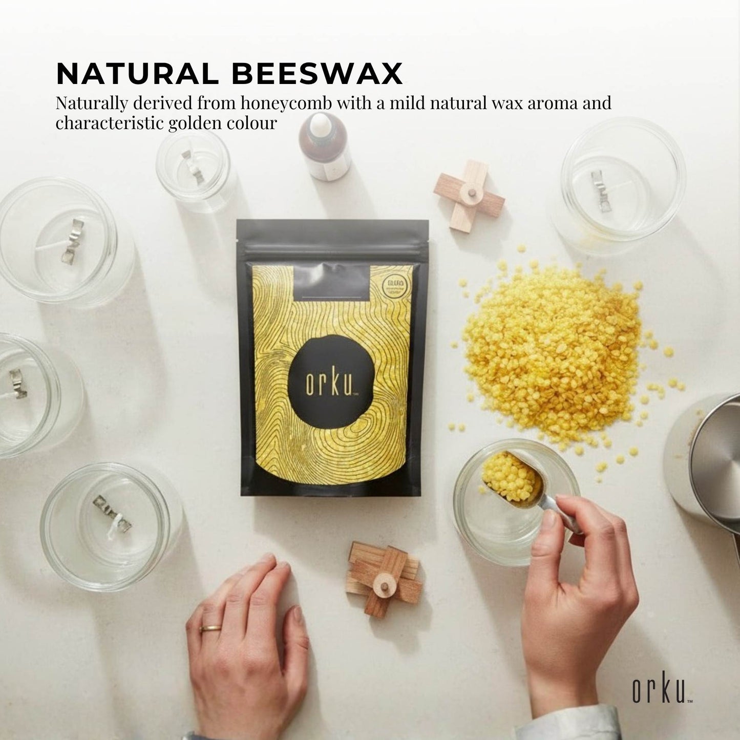 Orku 100g Organic Beeswax Pellets Yellow - Cosmetic Grade Pure Bees Wax Pastille