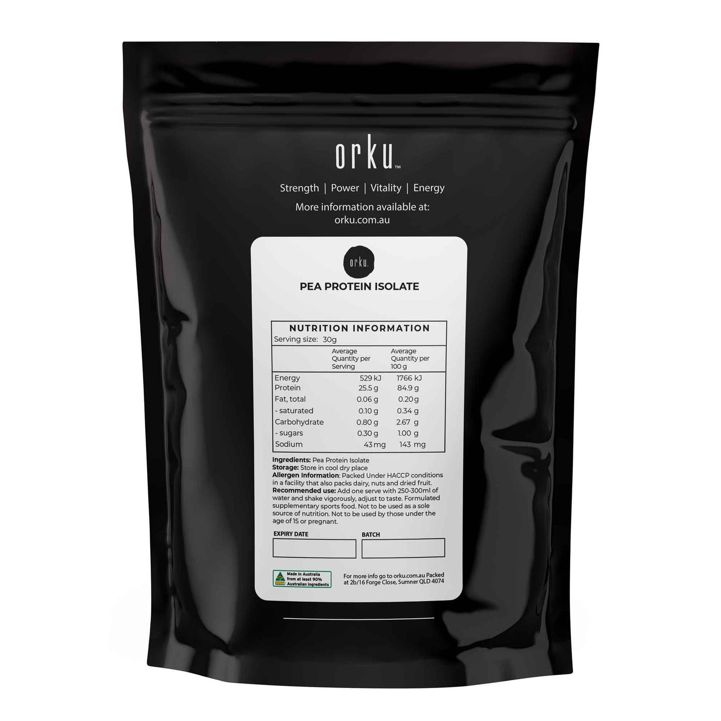Orku 100g Pea Protein Isolate Powder - High Protein Plant Based Unsweetened