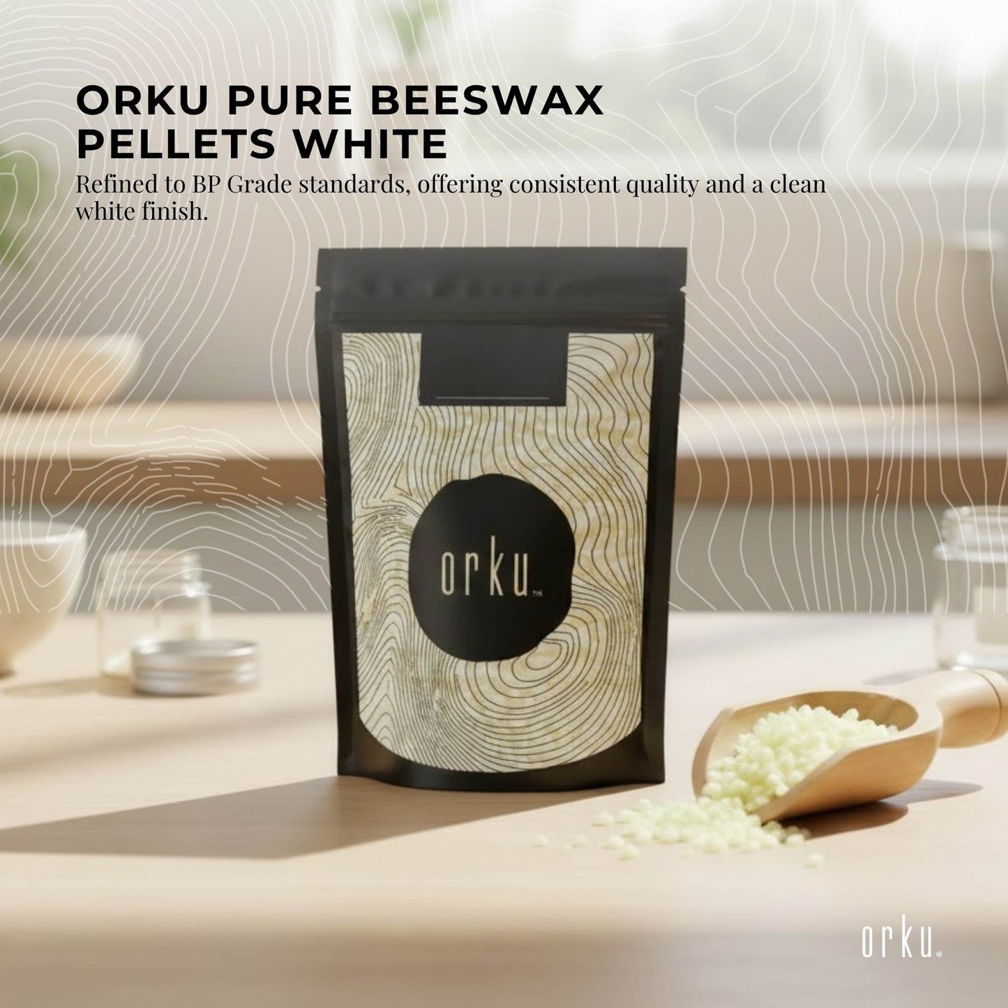 Orku 100g Pure Beeswax Pellets White BP Grade Refined Bead - Candle Cosmetic DIY