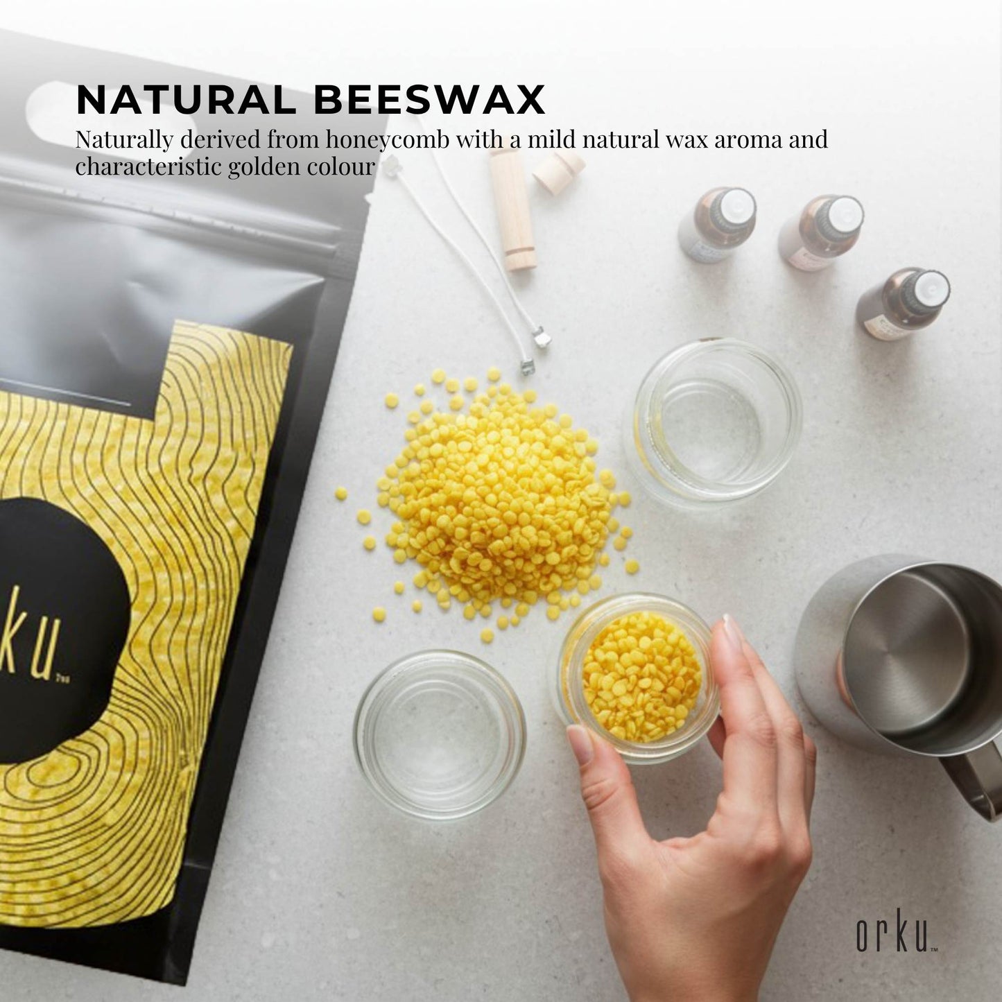 Orku 10Kg Organic Beeswax Pellets Yellow - Cosmetic Grade Bees Wax Pastilles Bulk