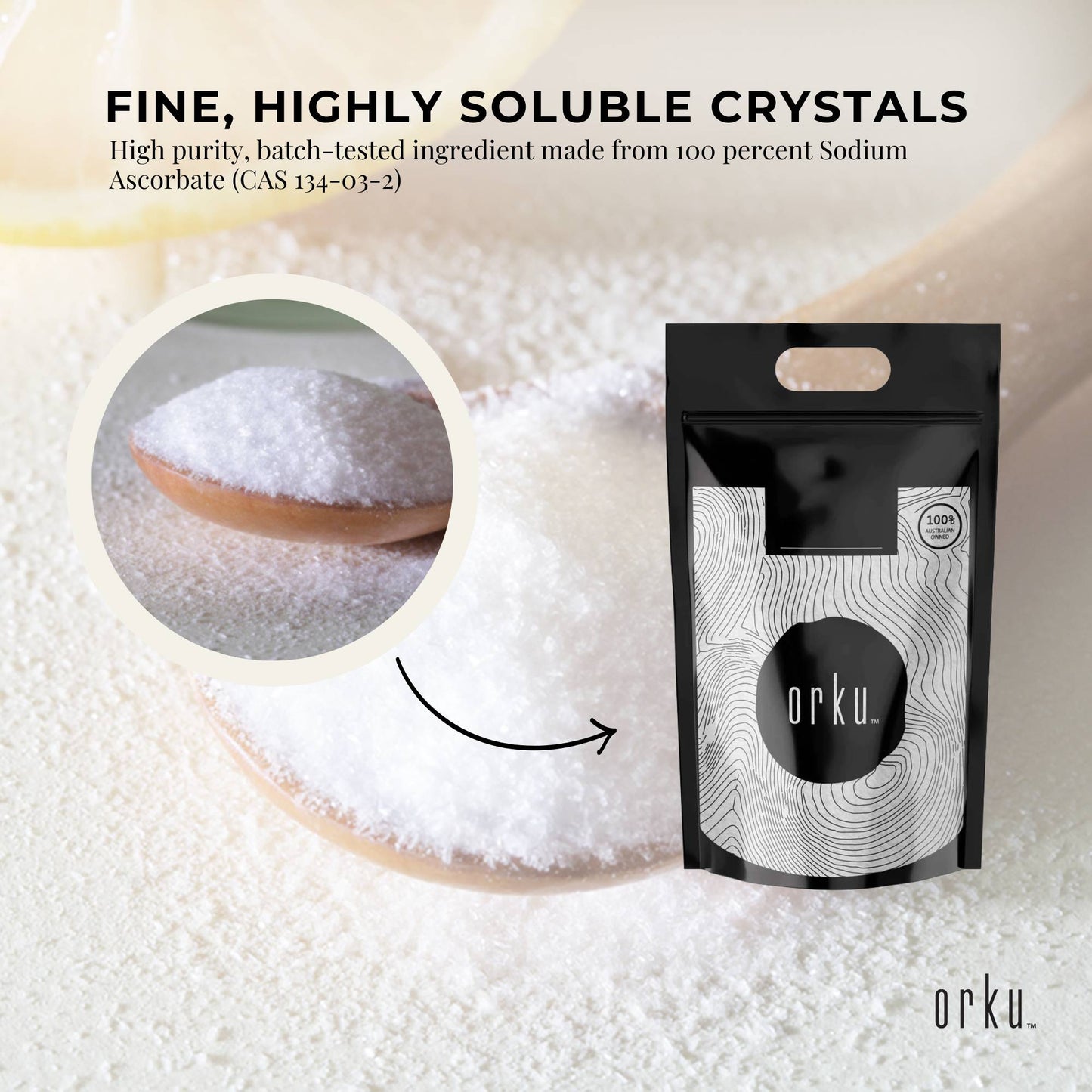 Orku 10Kg Sodium Ascorbate - High Purity Soluble Crystalline Powder Ingredient