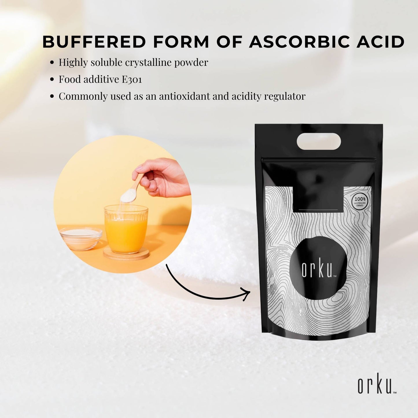 Orku 10Kg Sodium Ascorbate - High Purity Soluble Crystalline Powder Ingredient