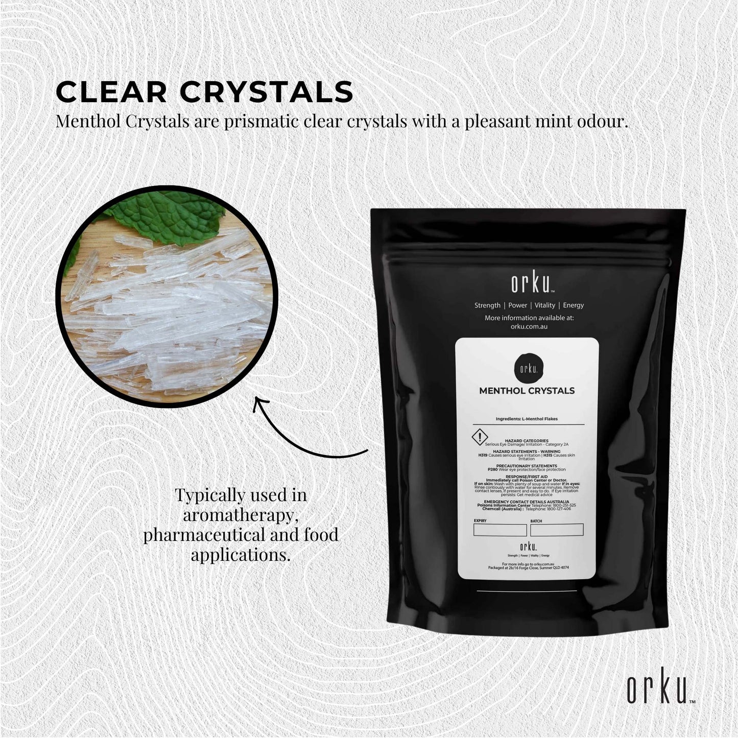 Orku 10g Menthol Crystals - USP Grade L-Menthol Mint Flakes C10H200