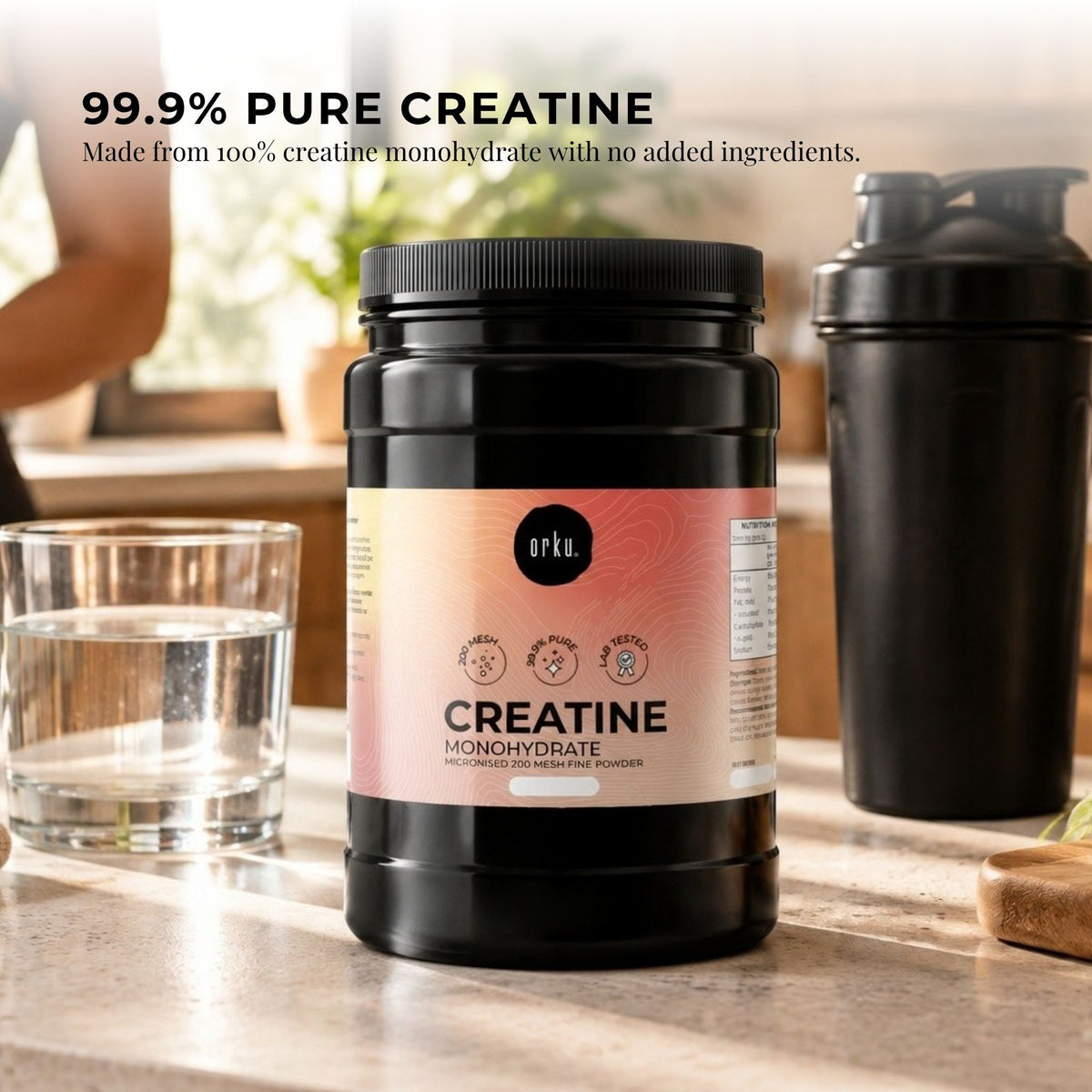 Orku 1Kg Creatine Monohydrate Powder 200 Mesh Micronised 99.9% Pure Jar