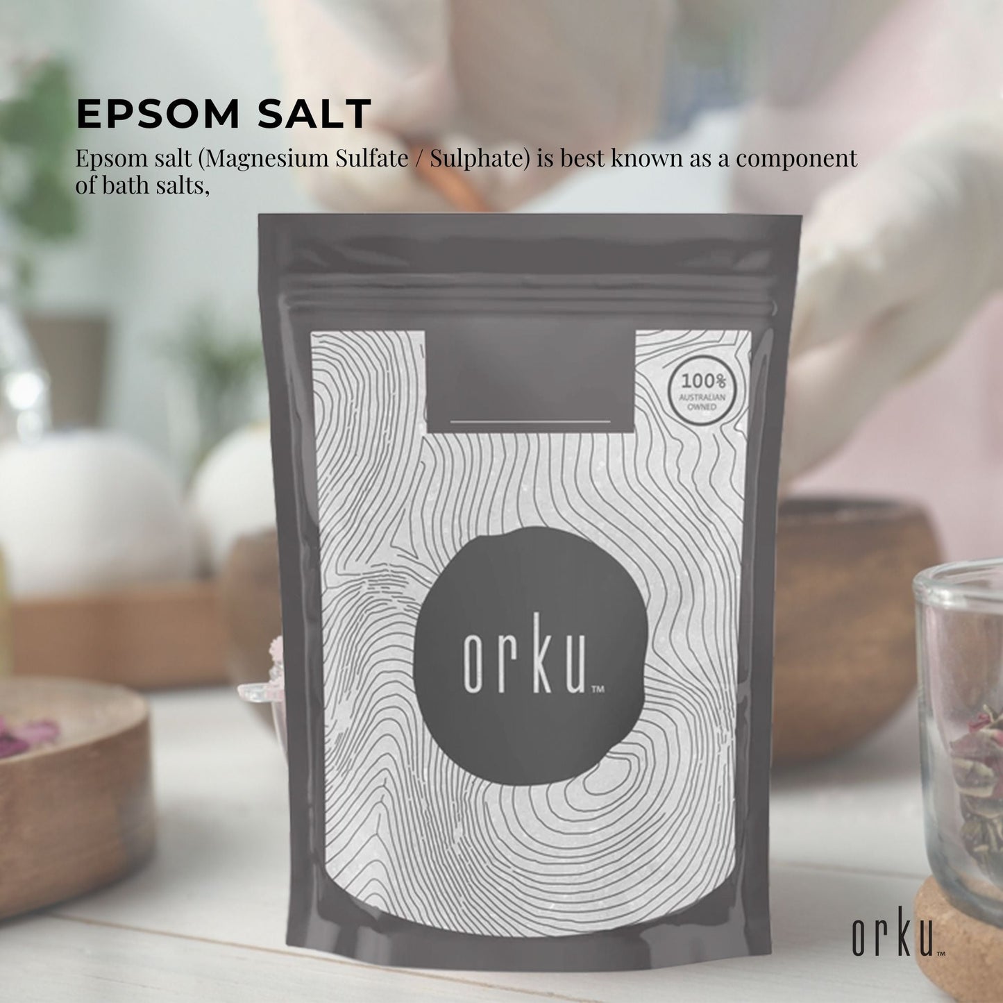 Orku 1Kg Epsom Salt - Magnesium Sulphate Bath Salts For Skin Body Sulfate