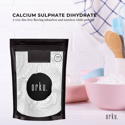 Orku 2Kg Fine Calcium Sulphate Gypsum Powder - Dihydrate Food Grade FCC E516