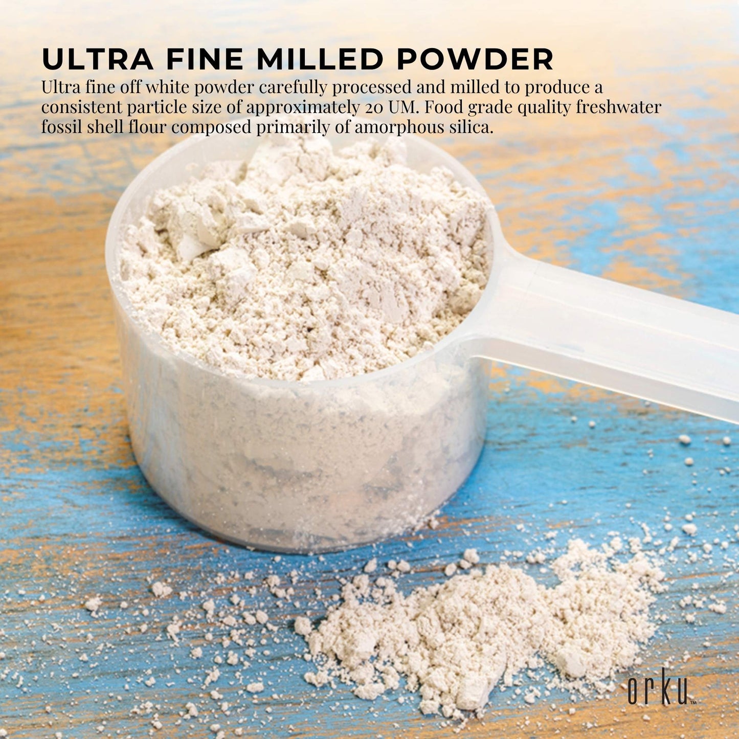 Orku 1Kg Fine Diatomaceous Earth - Food Grade FCC Fossil Shell Flour Powder