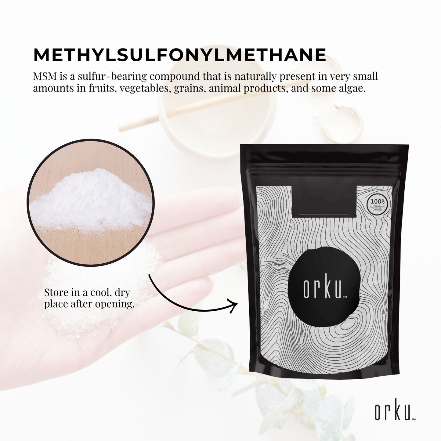 Orku 1Kg MSM Powder or Crystals - 99.9% Pure USP Grade Methylsulfonylmethane