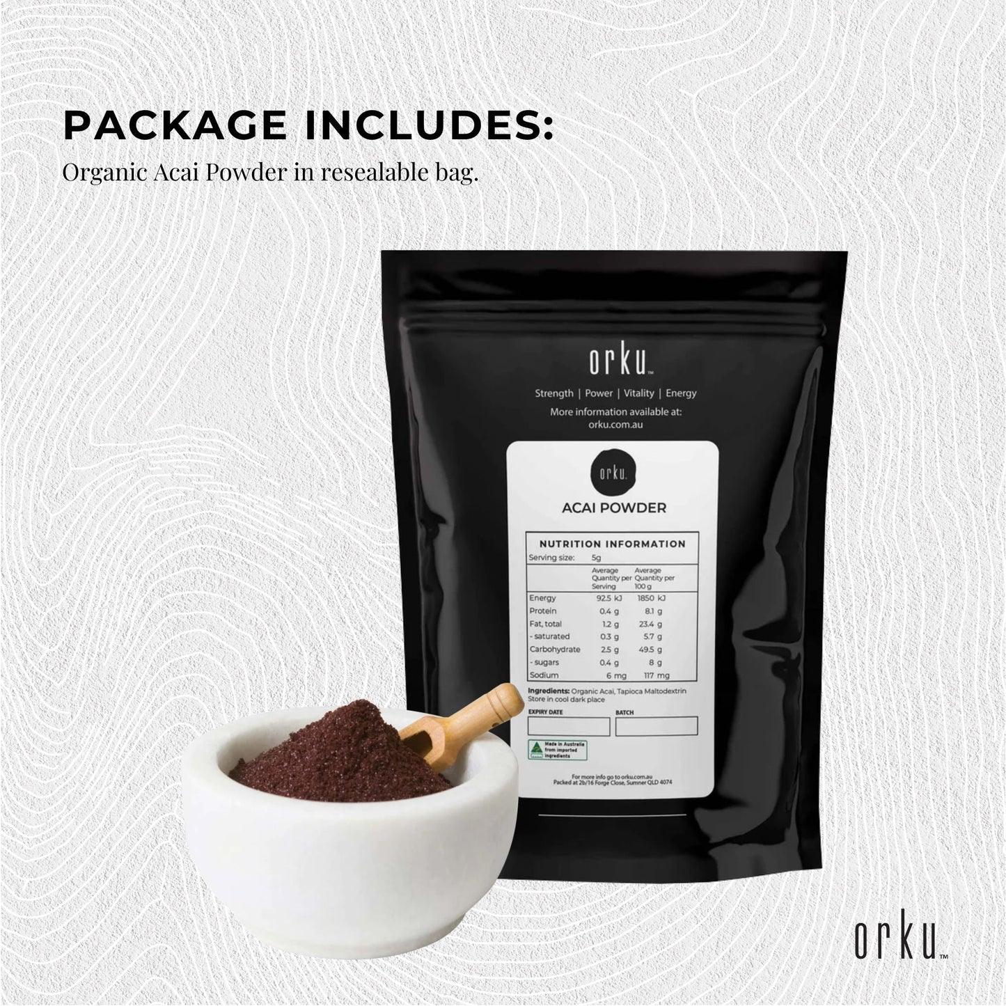 Orku 1Kg Organic Acai Powder Brazilian Berry Smoothie Bowl Ingredient