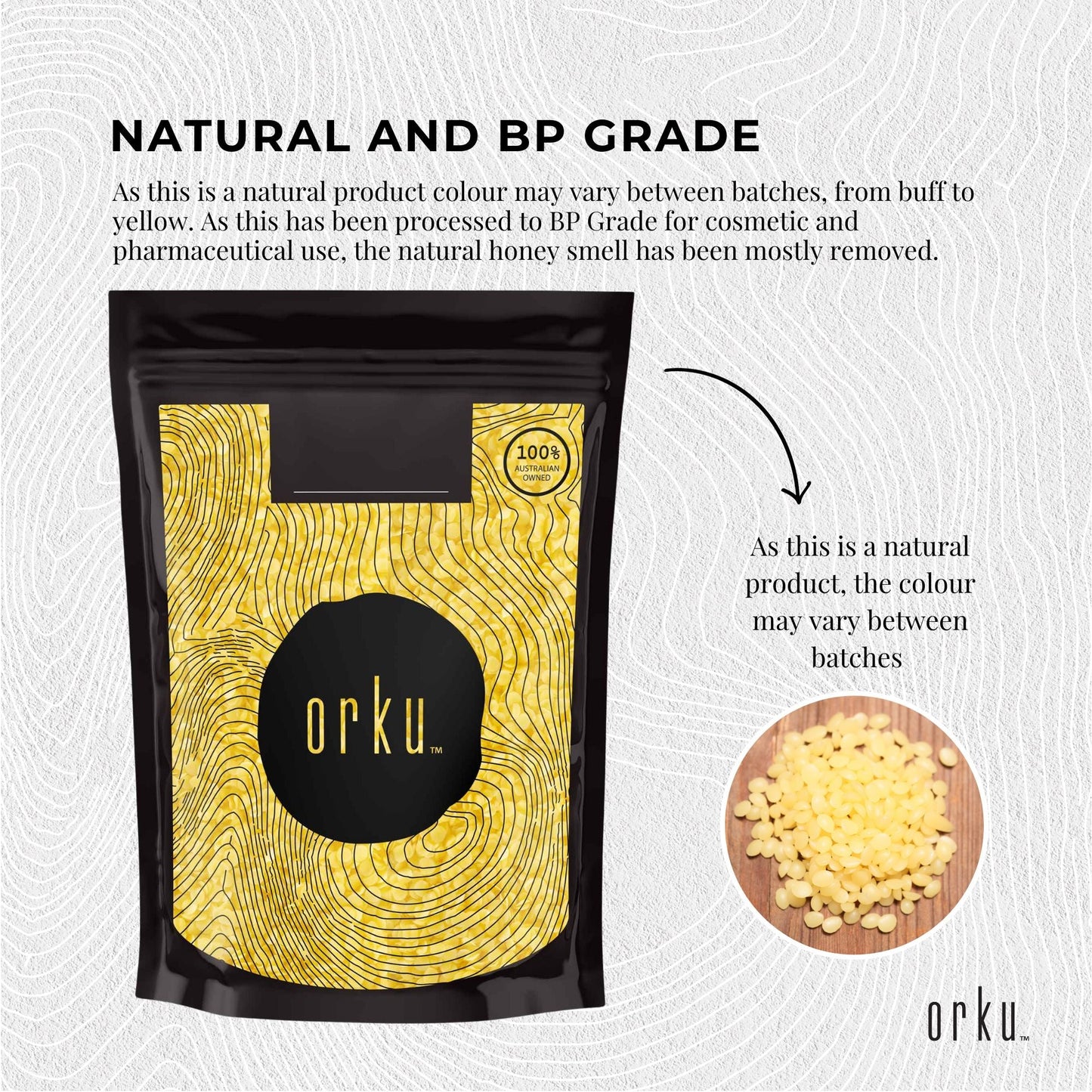 Orku 1Kg Organic Beeswax Pellets Yellow - Cosmetic Grade Pure Bees Wax Pastilles