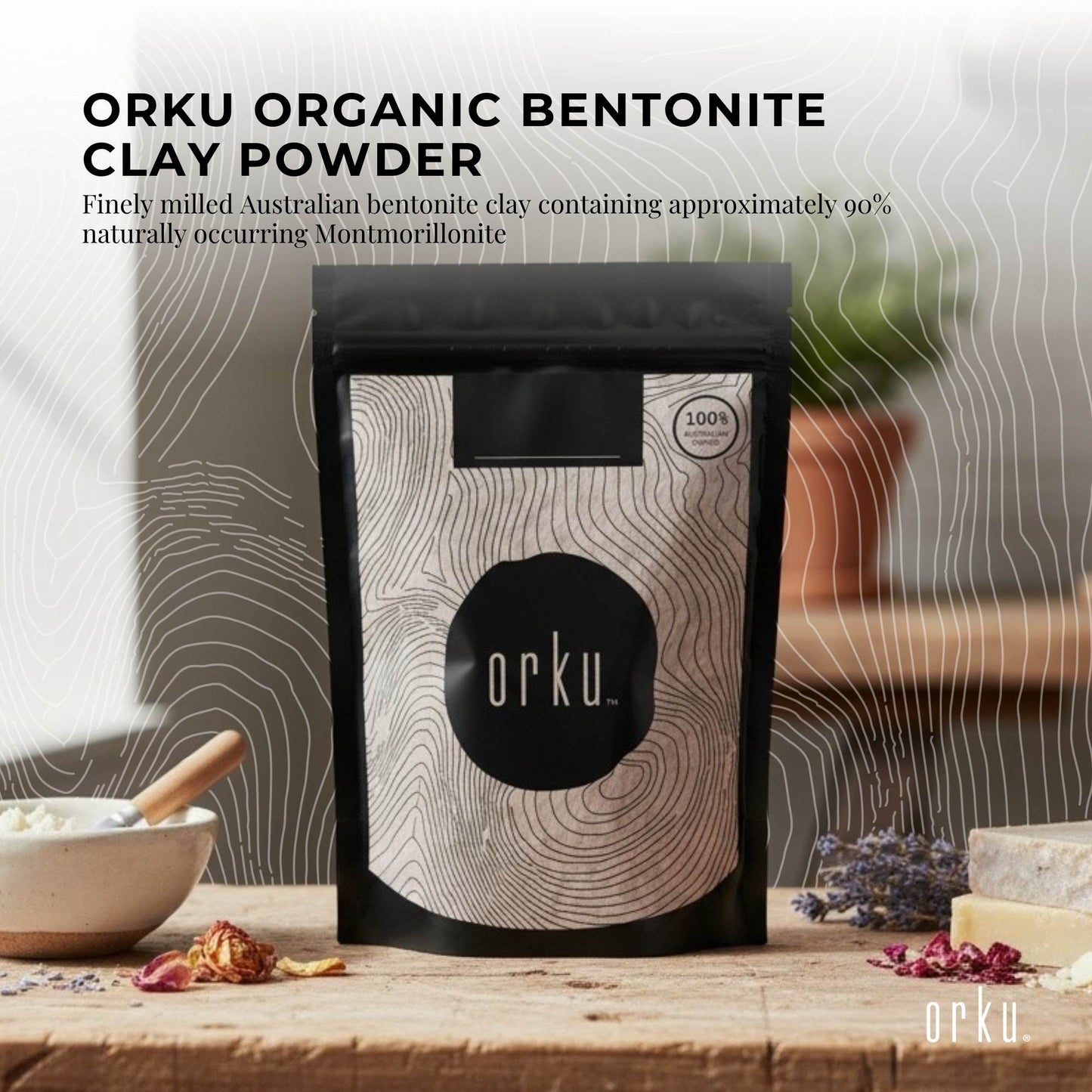 Orku 1Kg Organic Bentonite Clay Powder Cosmetic Grade Montmorillonite