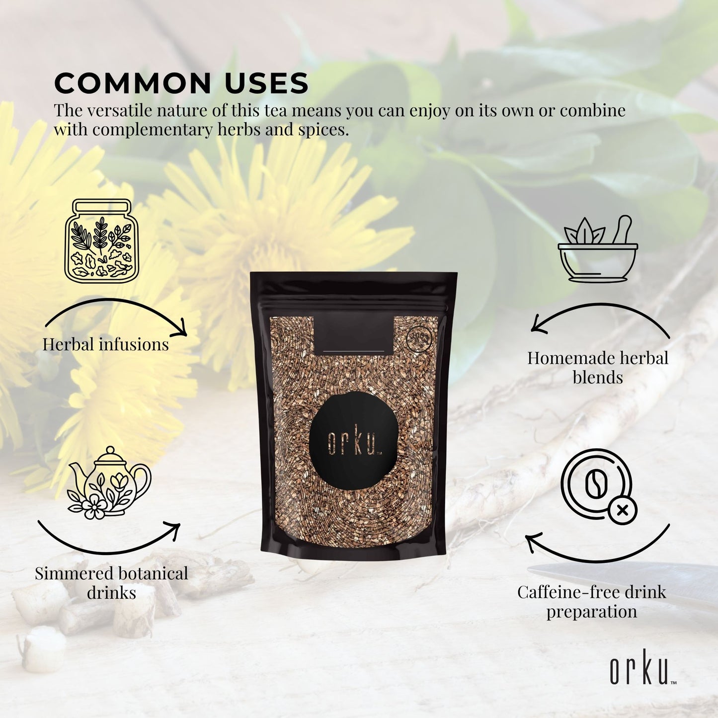 Orku 400g Organic Dandelion Root - Dried Raw Herbal Tea