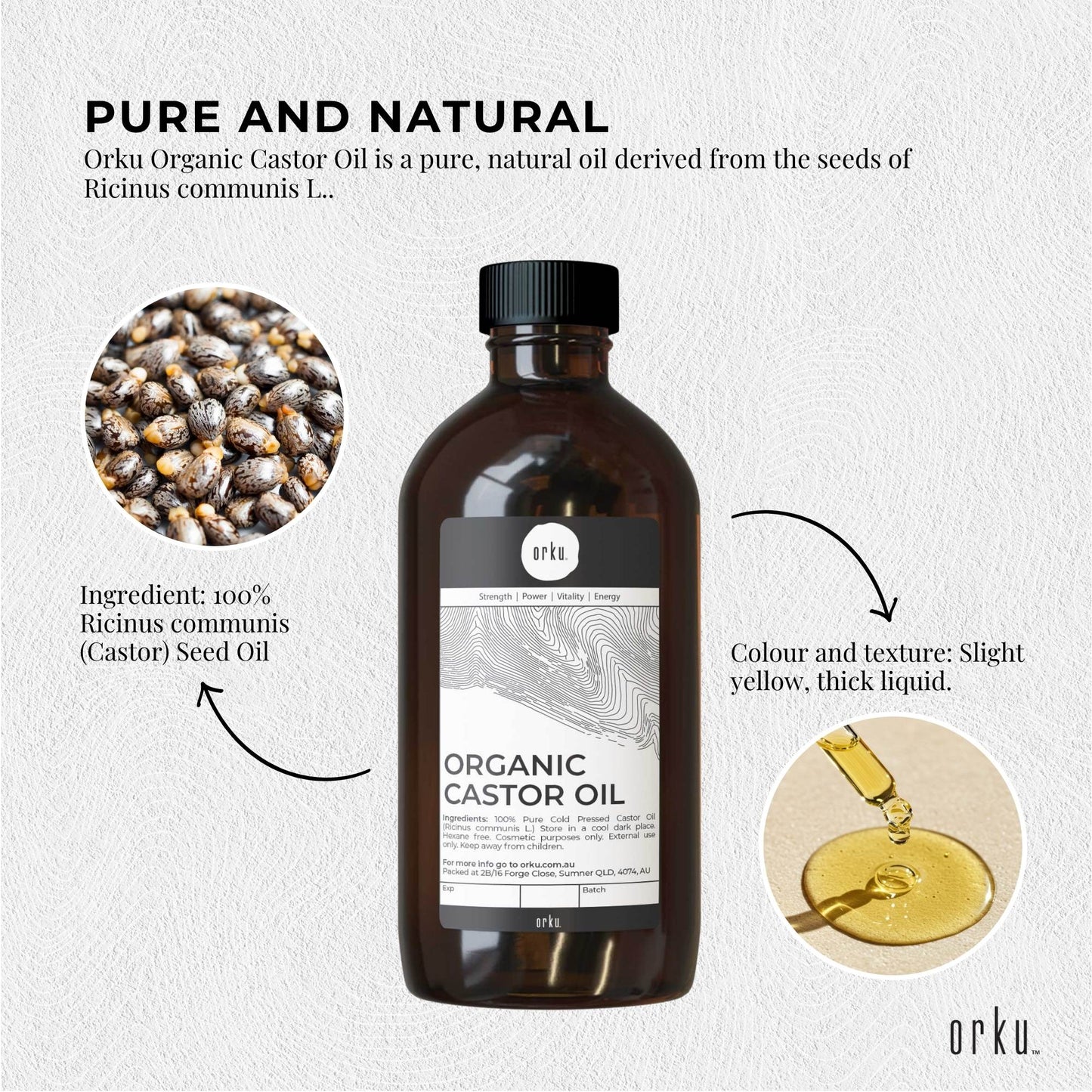 Orku 500ml Organic Castor Oil - Hexane Free Cold Pressed