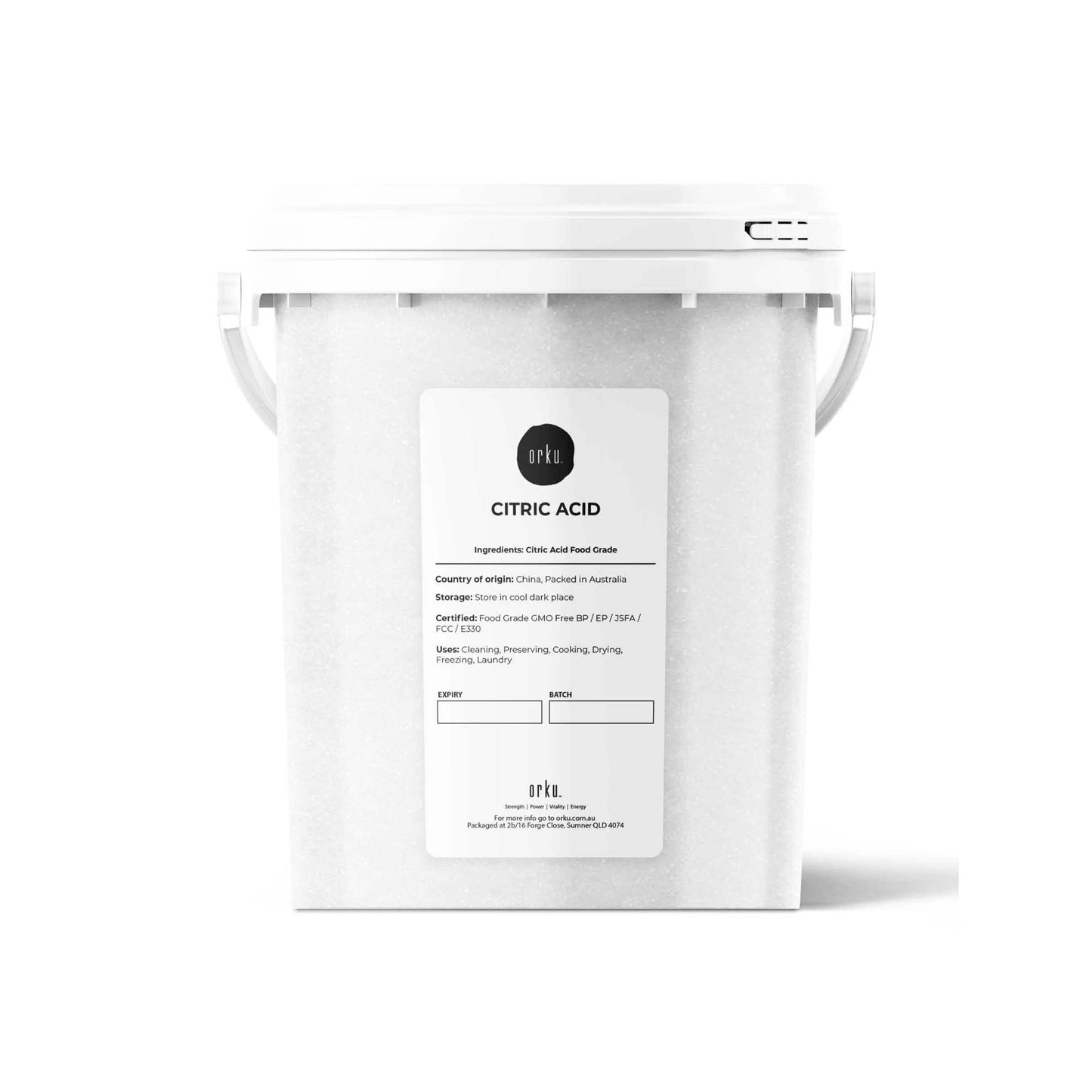 Orku 1.2Kg Citric Acid Powder Tub - Food Grade Non GMO Anhydrous Preservative E330