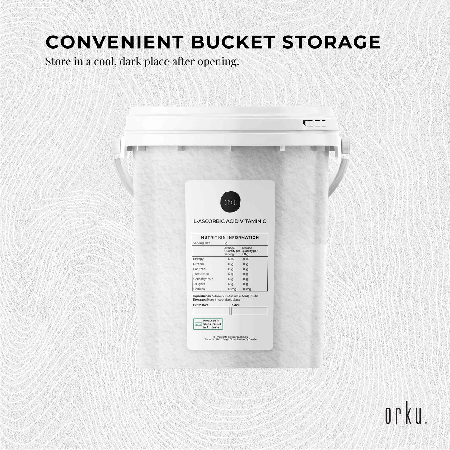 Orku 1.3Kg Vitamin C Powder in Tub Pure L-Ascorbic Acid - USP Grade Non-GMO