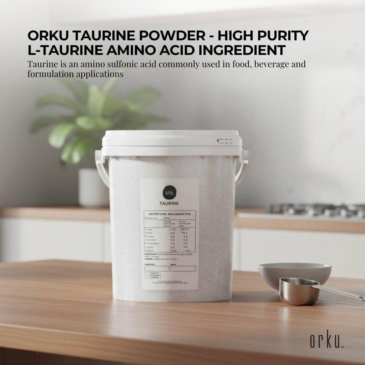 Orku 1.3kg Taurine Powder Tub - High Purity L-Taurine Amino Acid Ingredient