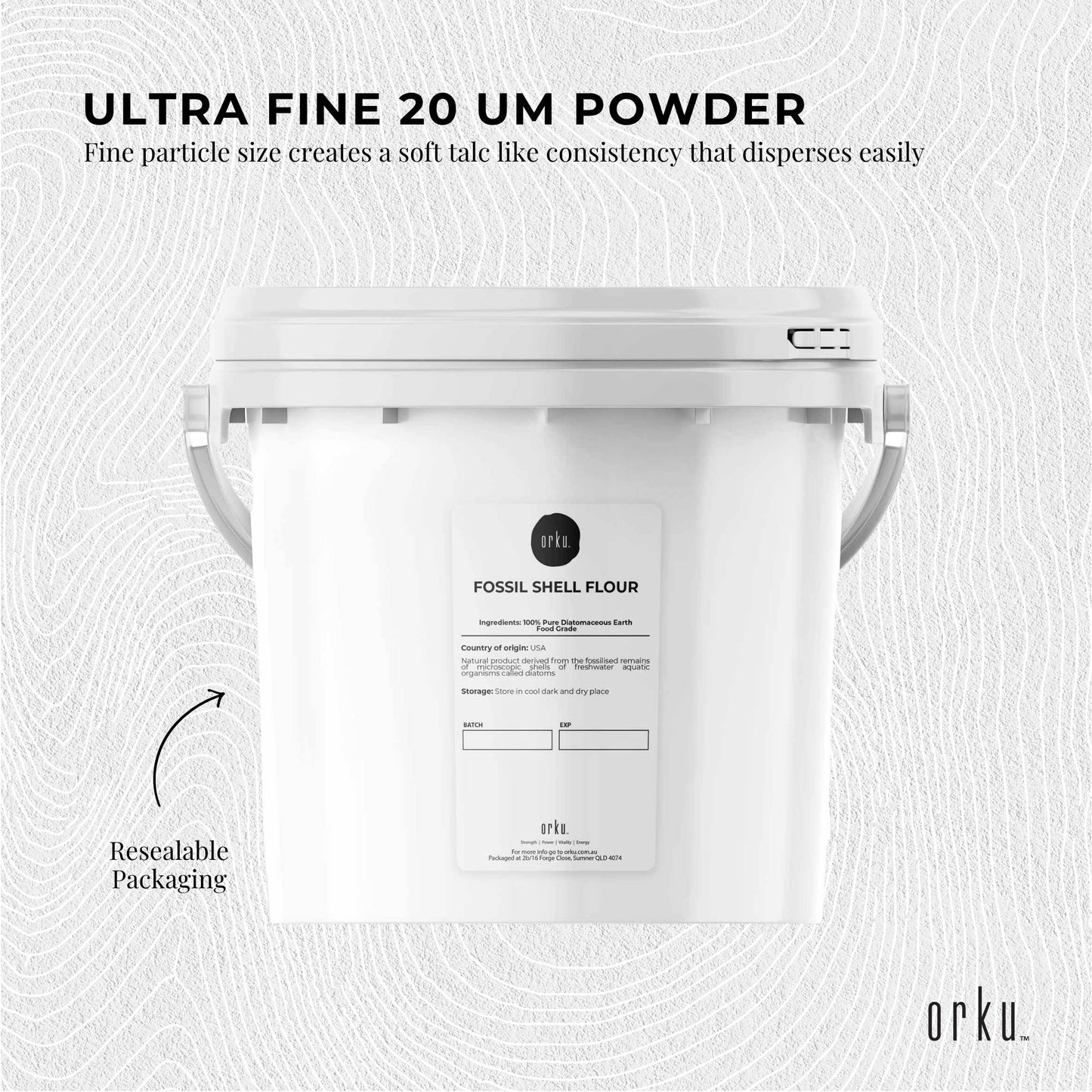 Orku 1.4Kg Fine Diatomaceous Earth Tub - Food Grade Fossil Shell Flour Powder