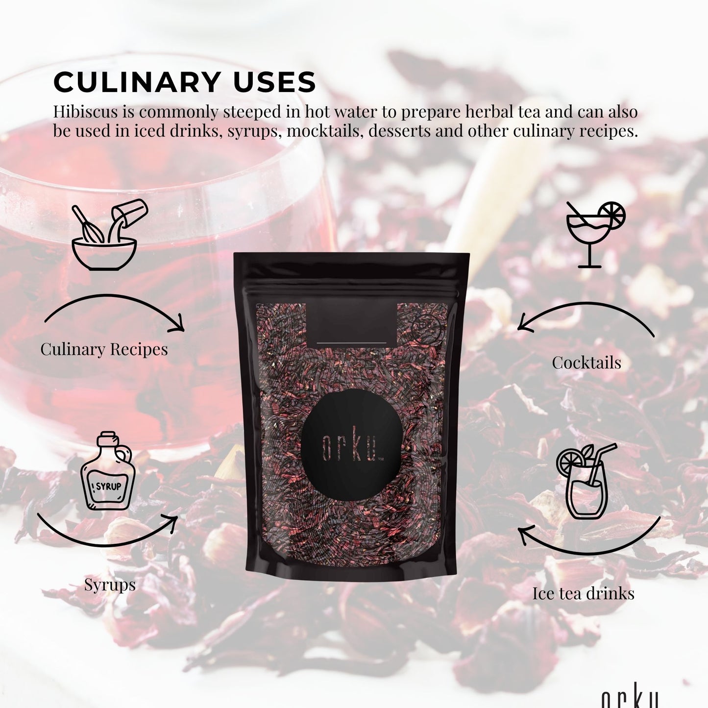 Orku 25g Organic Hibiscus Rosella Flower Crushed Dried Herbal Tea