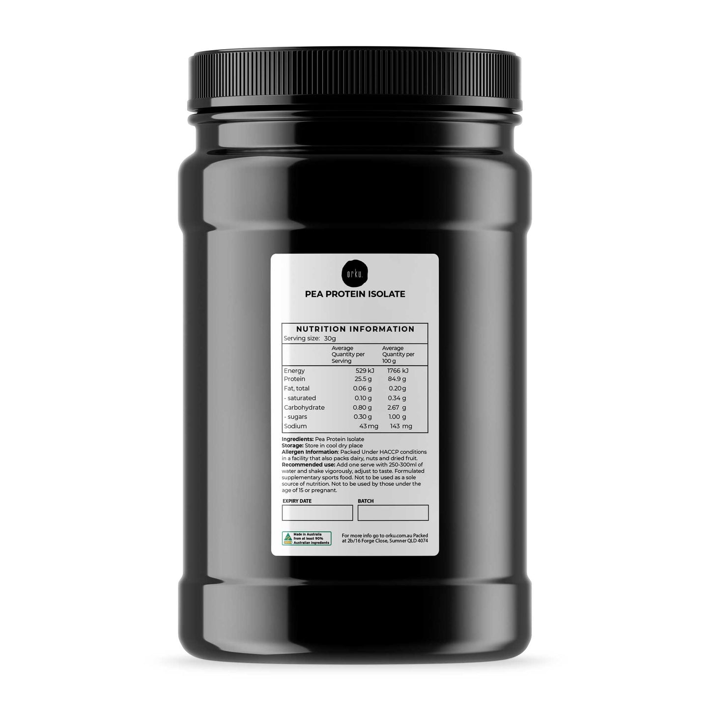 Orku 1kg Pea Protein Isolate Powder - High Protein Unsweetened Jar