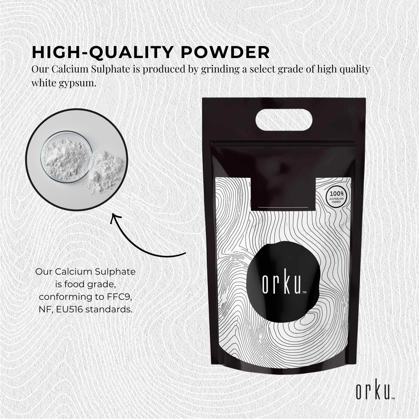 Orku 20Kg Fine Calcium Sulphate Gypsum Powder - Dihydrate Food Grade FCC E516