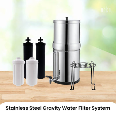 Orku 23L Gravity Benchtop Water Filter System with Gauge - Stainless Steel