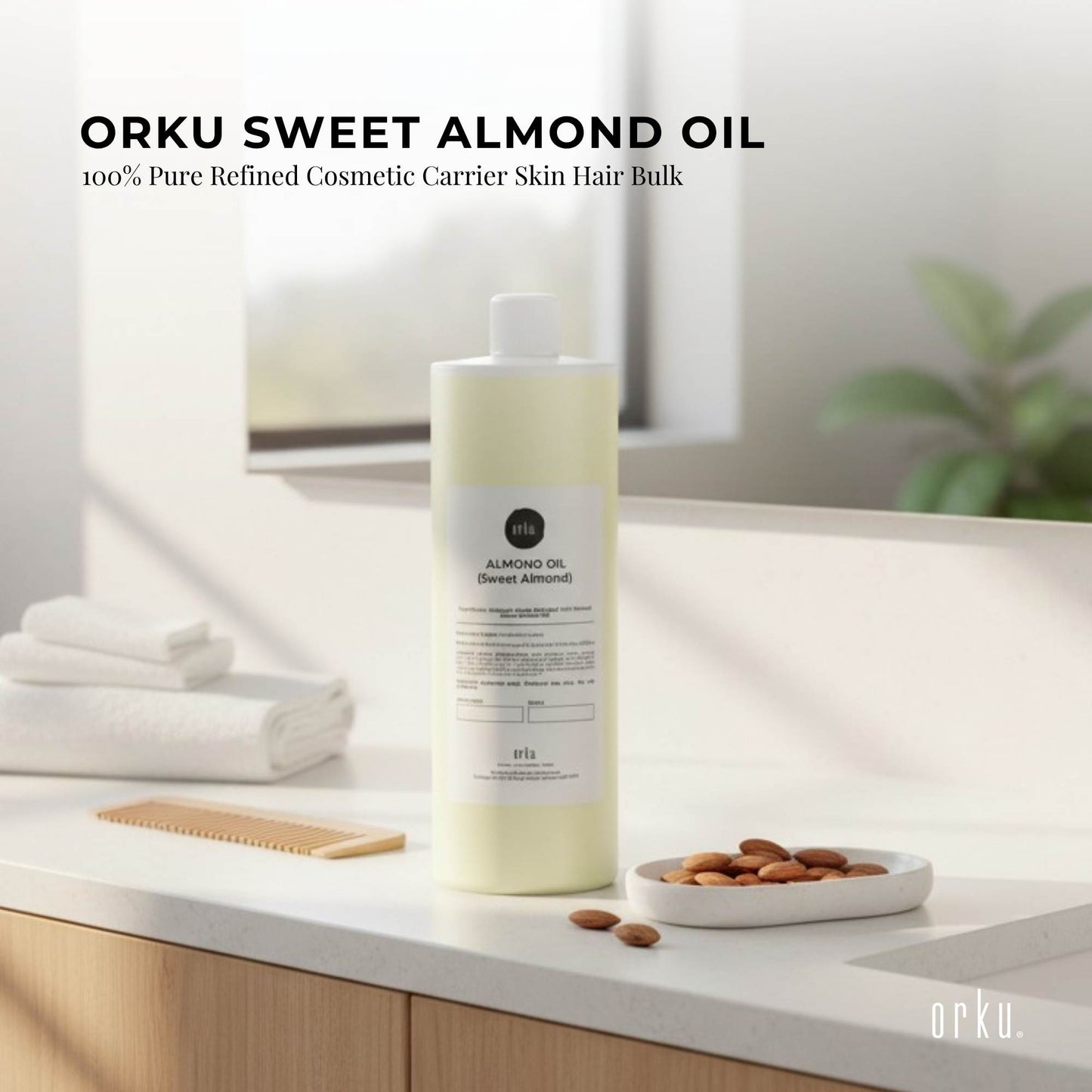 Orku 250ml Sweet Almond Oil 100% Pure Refined Cosmetic Carrier Skin Hair