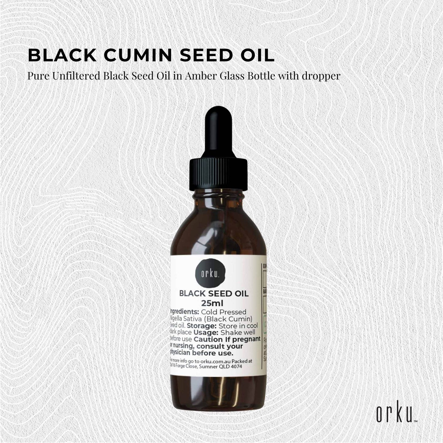 Orku 25ml Pure Black Seed Oil Cold Pressed 100% Ethiopian Nigella Sativa Cumin