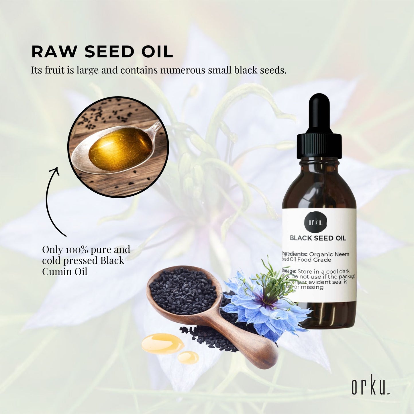 Orku 25ml Pure Black Seed Oil Cold Pressed 100% Ethiopian Nigella Sativa Cumin
