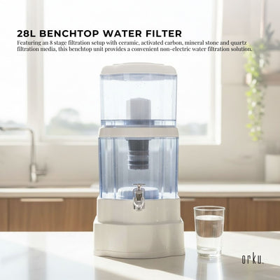 Orku 28L Benchtop Water Filter - 8 Stage Mineral Gravity Filtration System