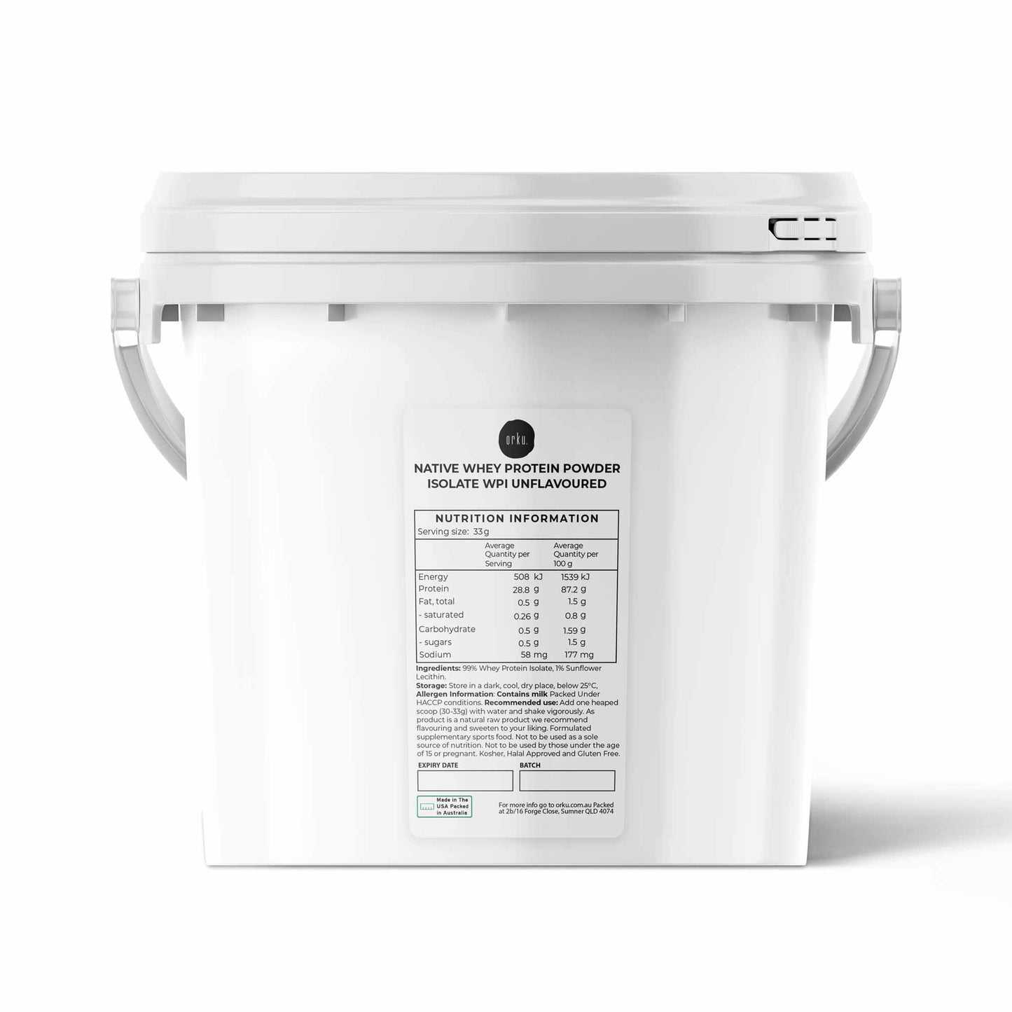 Orku Native Whey Protein Isolate Powder - Unflavoured WPI Bucket