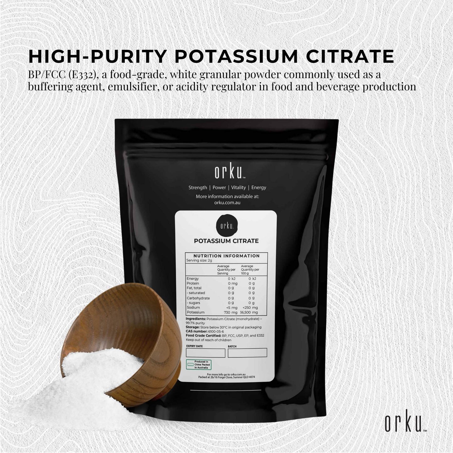 Orku Potassium Citrate Food Grade - Granular BP USP FCC E332 Additive