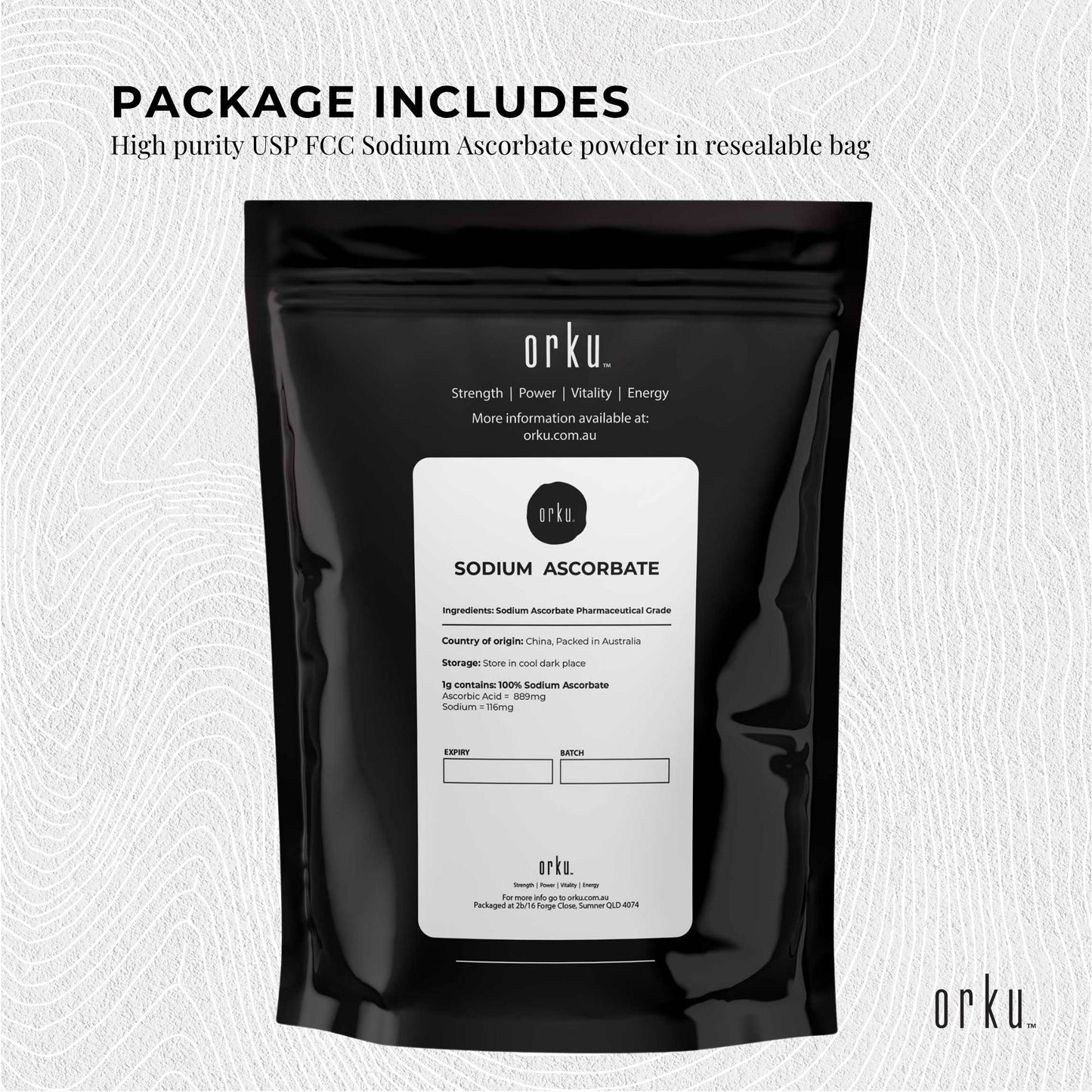 Orku 2Kg Sodium Ascorbate - High Purity Soluble Crystalline Powder Ingredient