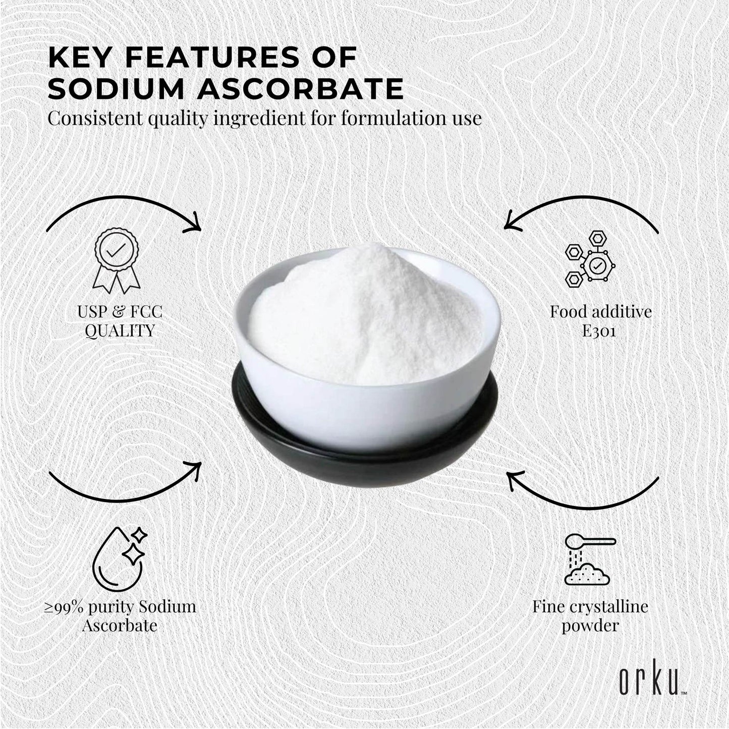Orku 2Kg Sodium Ascorbate - High Purity Soluble Crystalline Powder Ingredient