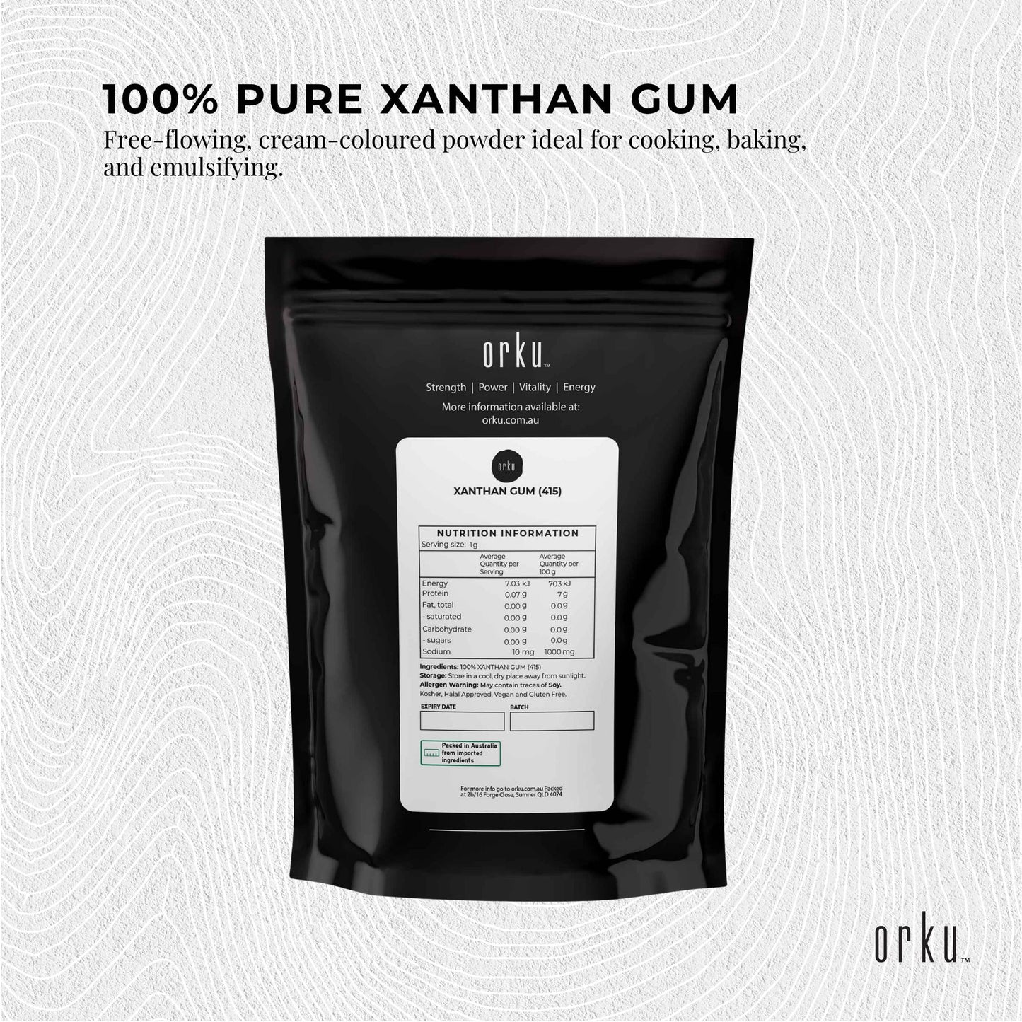 Orku 2Kg Xanthan Gum Thickener Pure Fine Powder 200 Mesh FCC E415 Food Additive