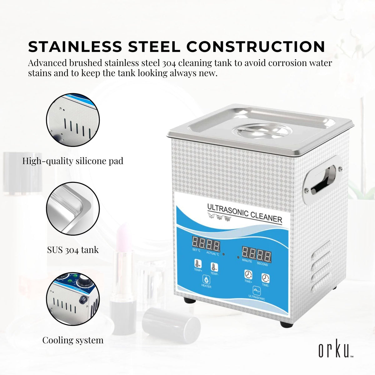 Orku 2L Ultrasonic Jewellery Cleaner Professional Machine + Digital Timer