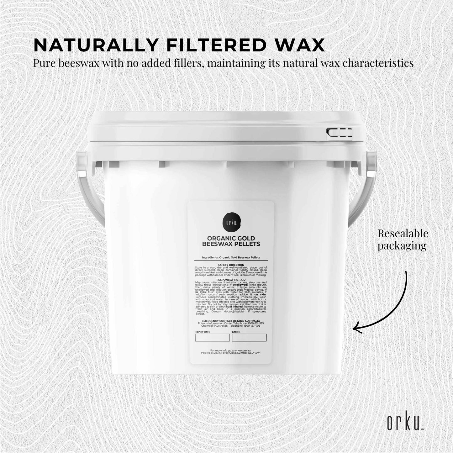 Orku 2.5Kg Organic Beeswax Pellets Yellow Tub - Cosmetic Grade Bees Wax Pastille