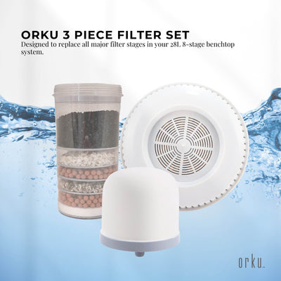 Orku 3 Piece Cartridge Set for 28L 8 Stage Benchtop Water Filter - Full Pack