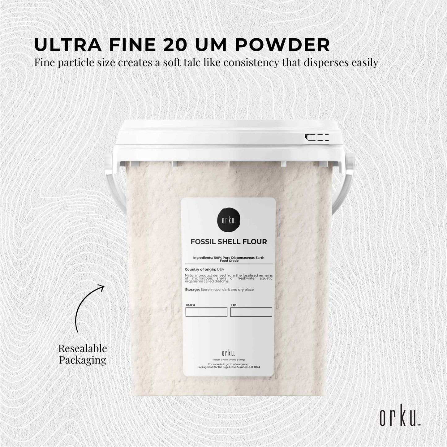 Orku 300g Fine Diatomaceous Earth Tub - Food Grade FCC Fossil Shell Flour Powder