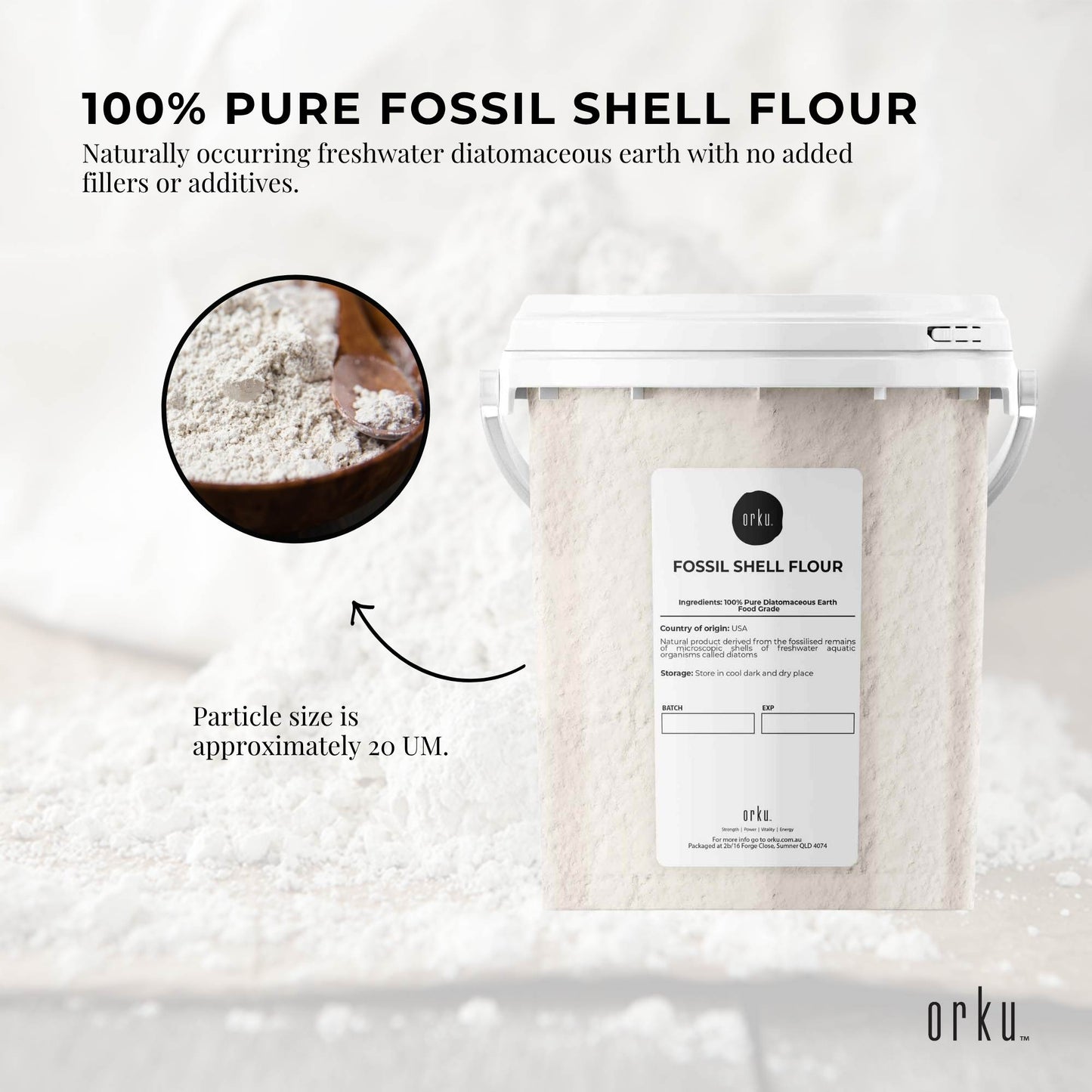 Orku 300g Fine Diatomaceous Earth Tub - Food Grade Fossil Shell Flour