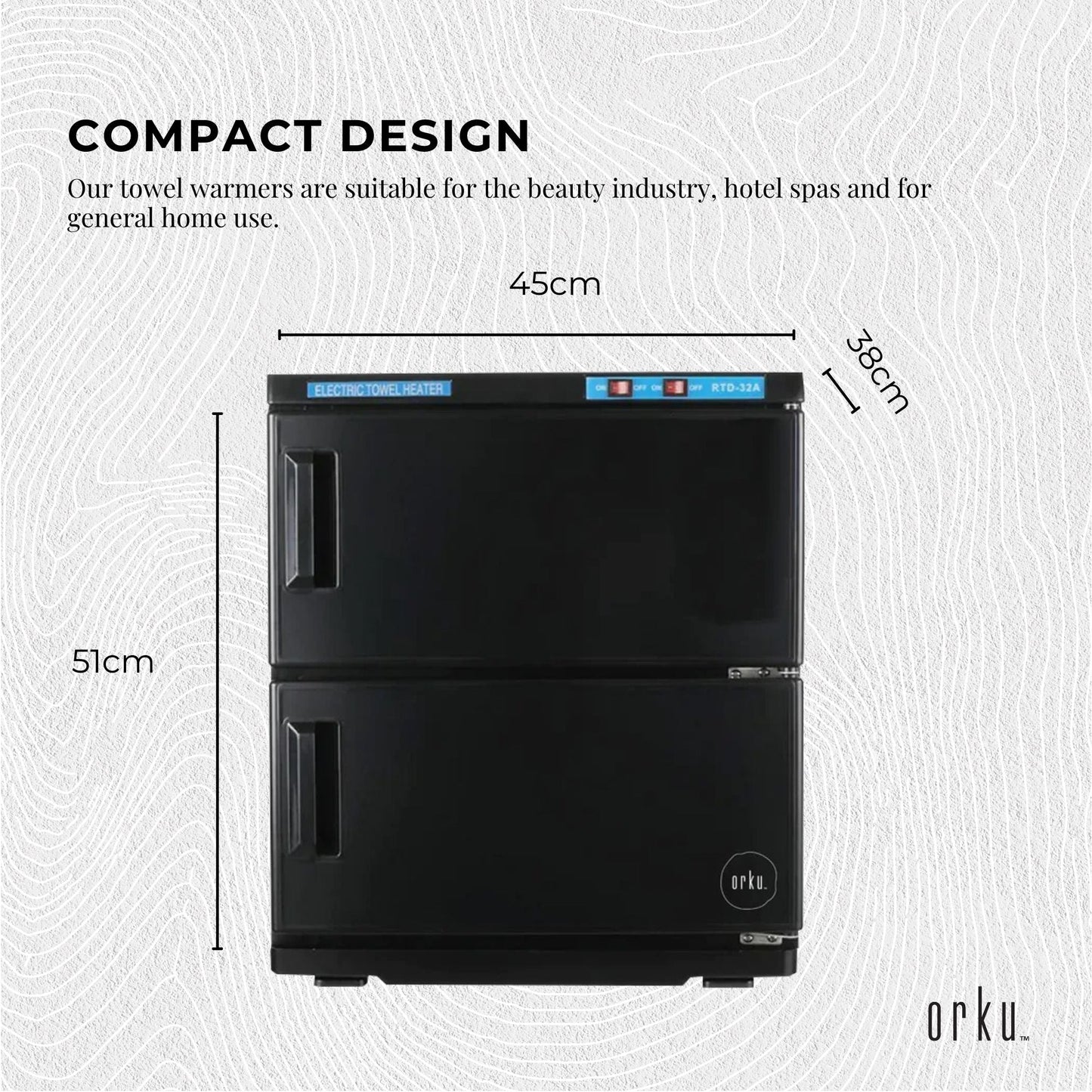 Orku 32L Black UV Electric Towel Warmer Steriliser Cabinet Salon Heat Sanitiser