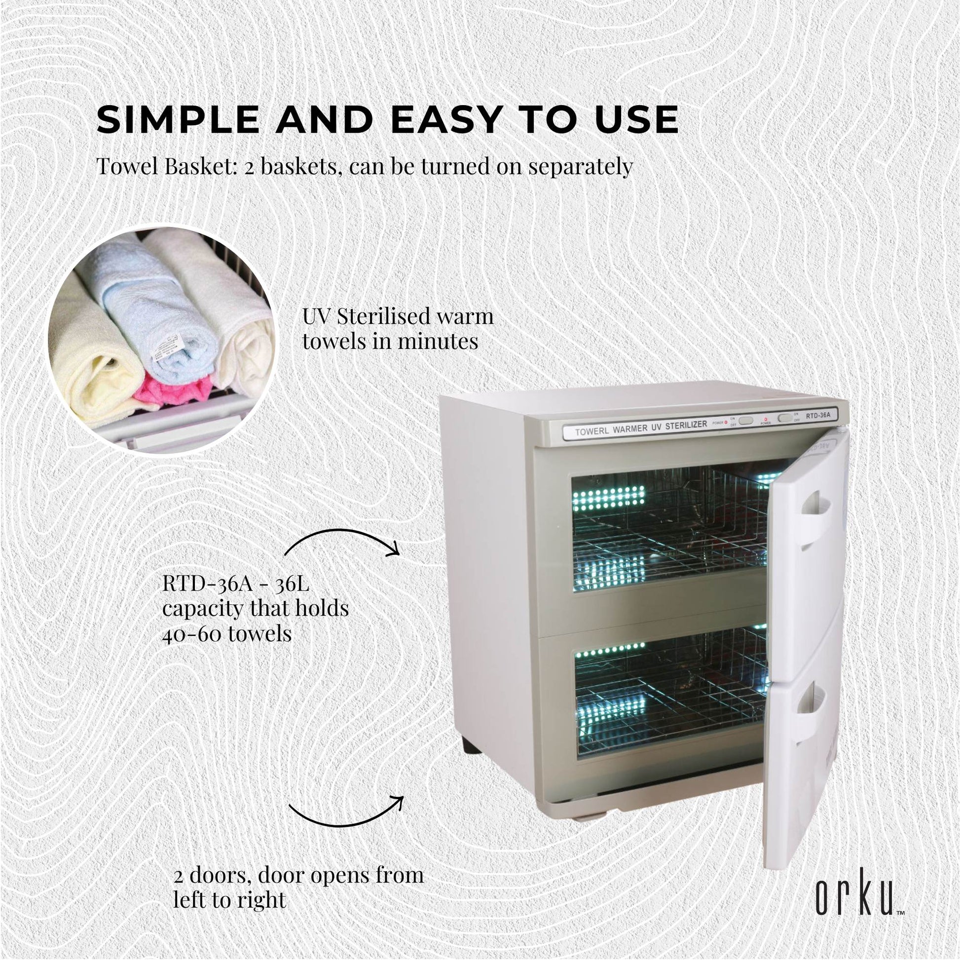 Orku 36L White UV Electric Towel Warmer Steriliser Cabinet Salon Heat Sanitiser