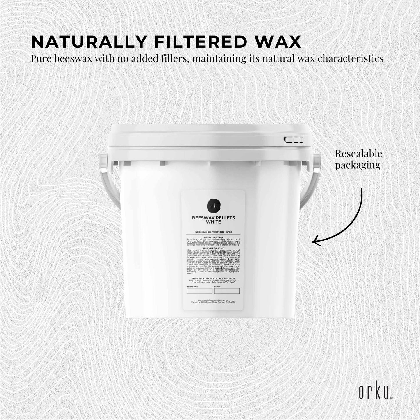Orku 3Kg Pure Beeswax Pellets White BP Grade Refined Beads - Candle Cosmetic Tub